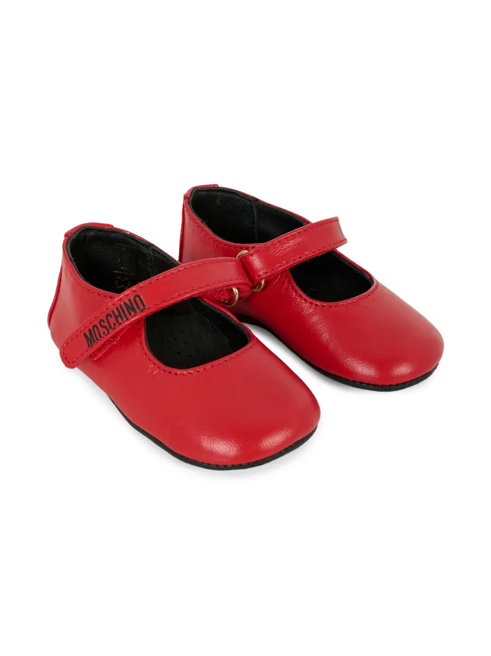 Moschino Kids logo-print leather ballerina shoes Red