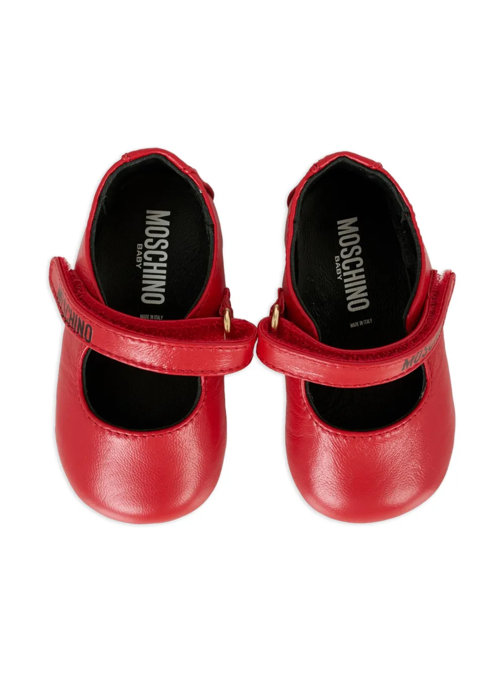 Moschino Kids logo-print leather ballerina shoes Red