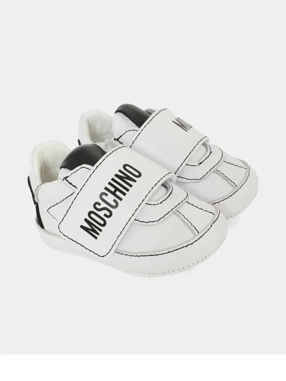 Moschino Kids logo-strap leather sneakers White