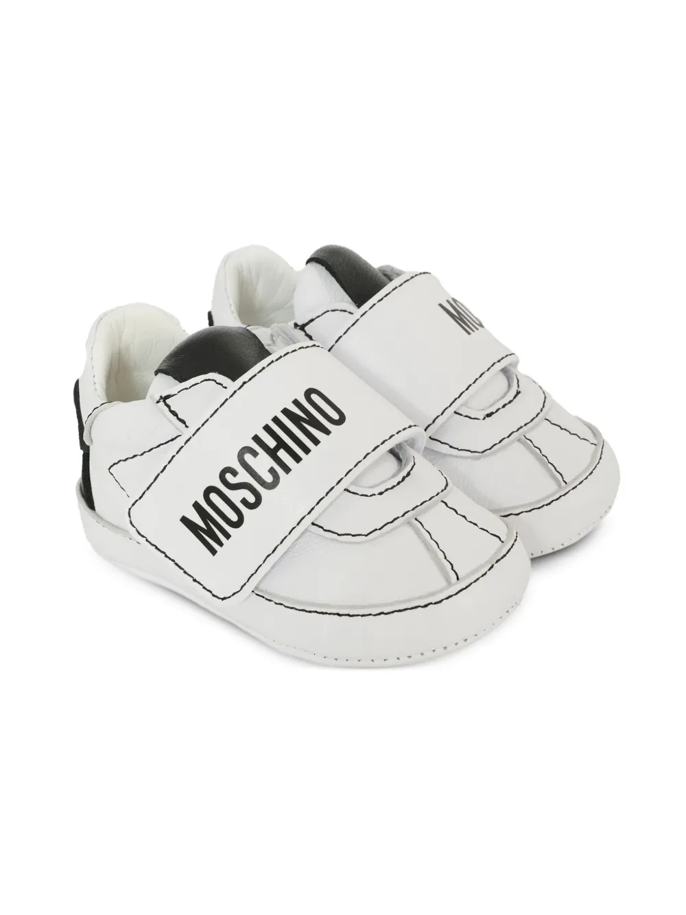 Moschino Kids logo-strap leather sneakers White