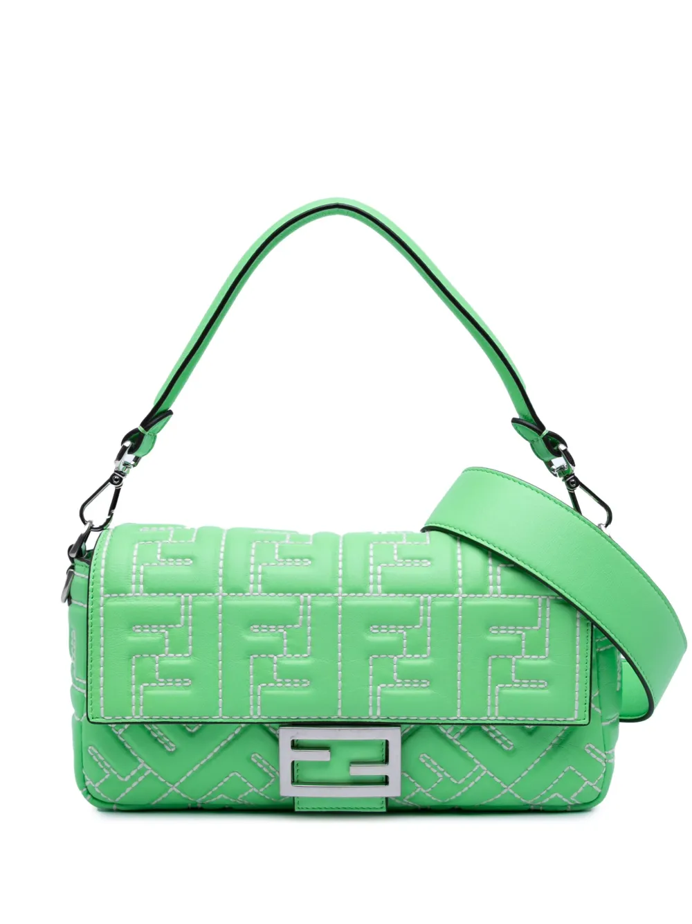 Fendi Pre-Owned 2010-2025 Zucca Embossed Stitched Leather Baguette satchel | Green | Image 1