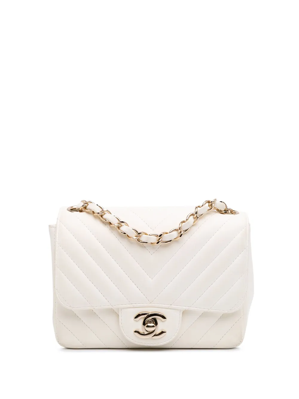 CHANEL Pre-Owned 2018 Mini Square Classic Chevron Lambskin Single Flap crossbody bag - Bianco