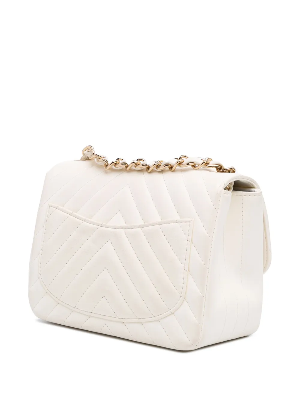 Pre-owned Chanel 2018 Mini Square Classic Chevron Lambskin Single Flap Crossbody Bag