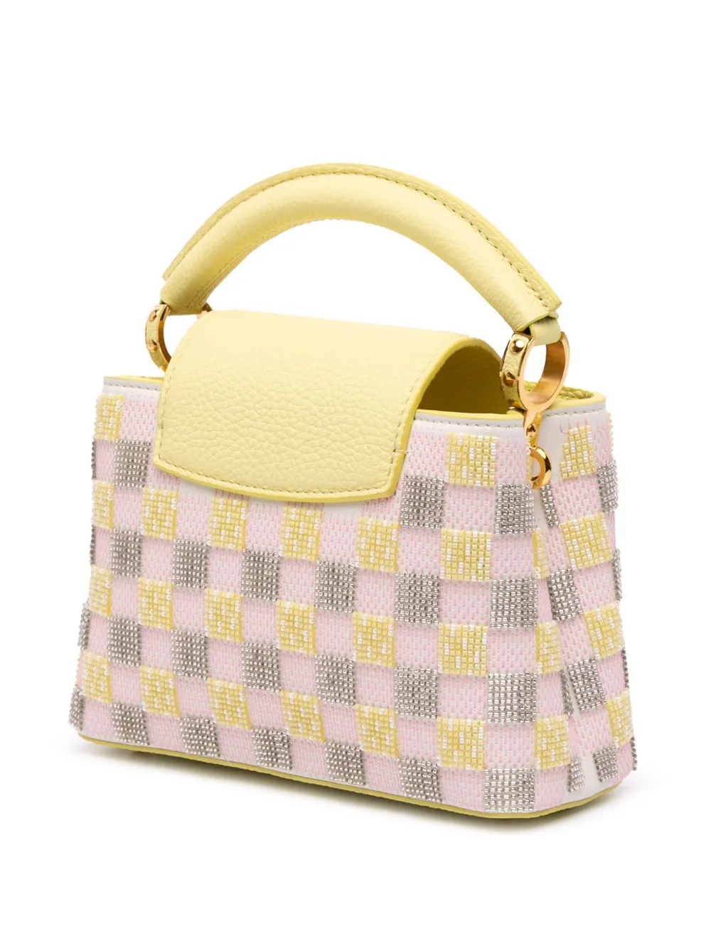 Pre-owned Louis Vuitton 2021-2025 Smooth Calfskin Beaded Mini Capucines Satchel In Yellow