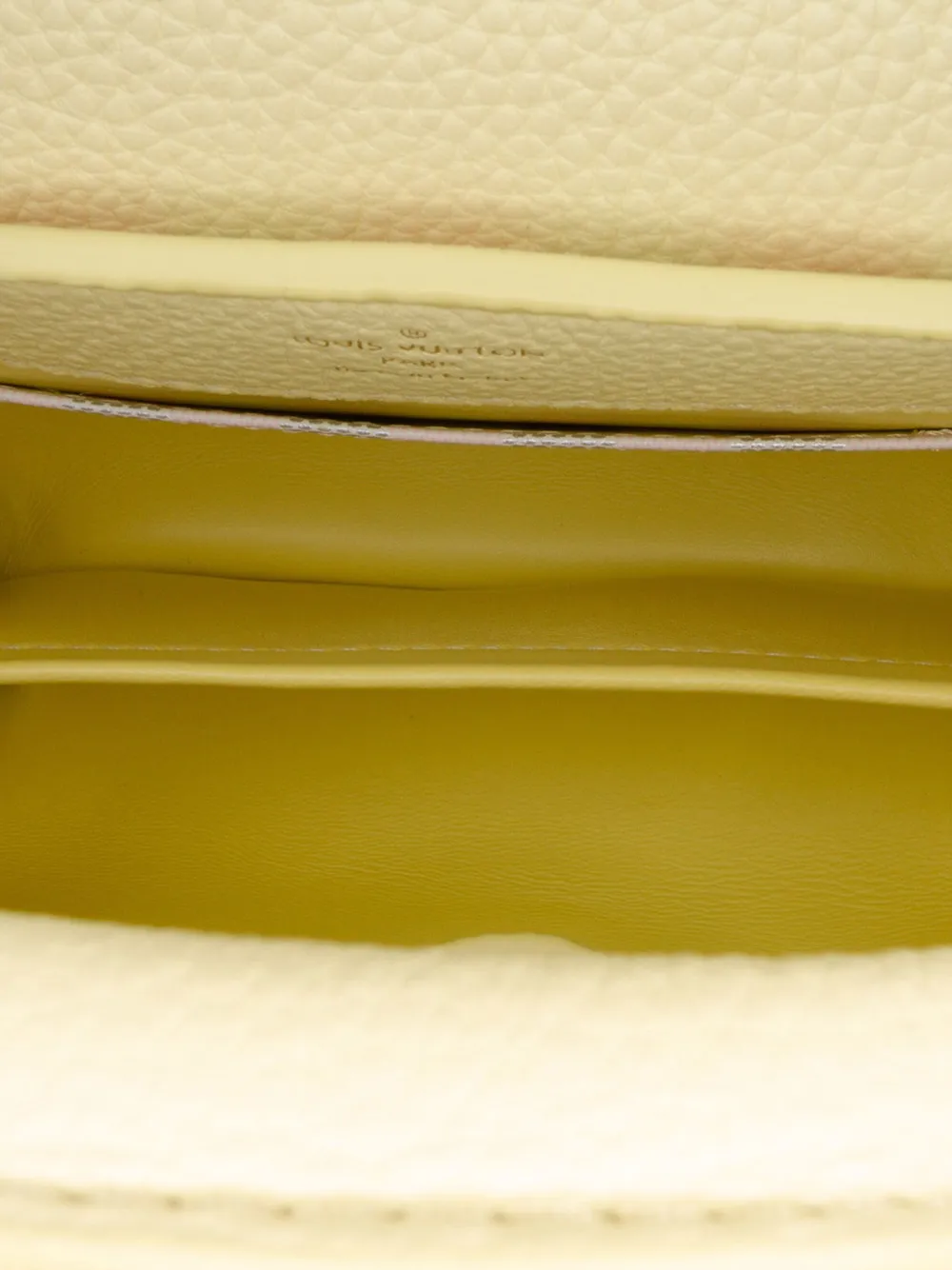 Pre-owned Louis Vuitton 2021-2025 Smooth Calfskin Beaded Mini Capucines Satchel In Yellow