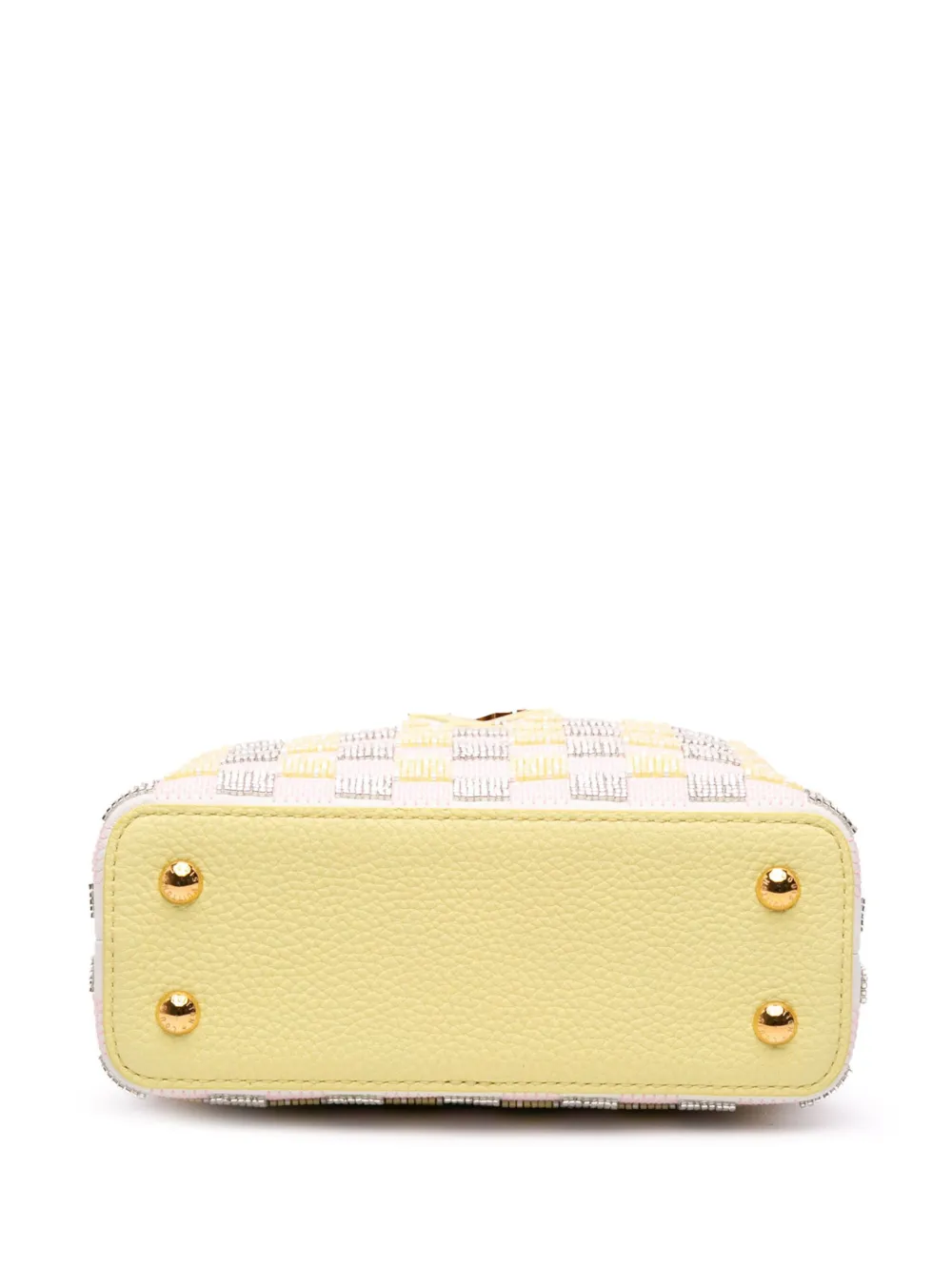 Pre-owned Louis Vuitton 2021-2025 Smooth Calfskin Beaded Mini Capucines Satchel In Yellow