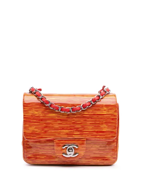 CHANEL Pre-Owned 2013-2014 Mini Square Classic Patent Striped Single Flap crossbody bag