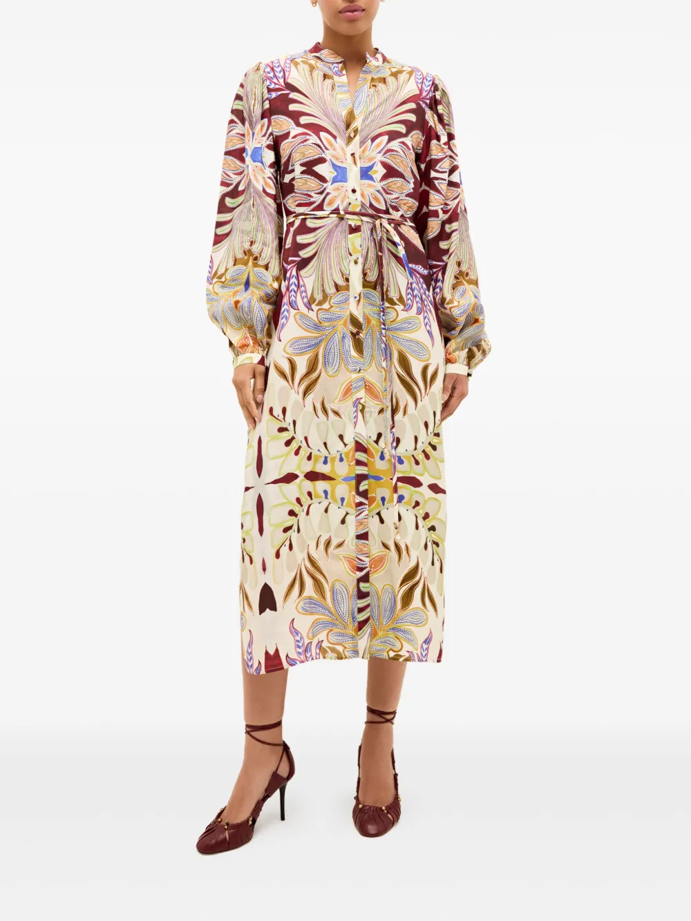 Marie Oliver Gregory floral-print puff-sleeve dress - Beige