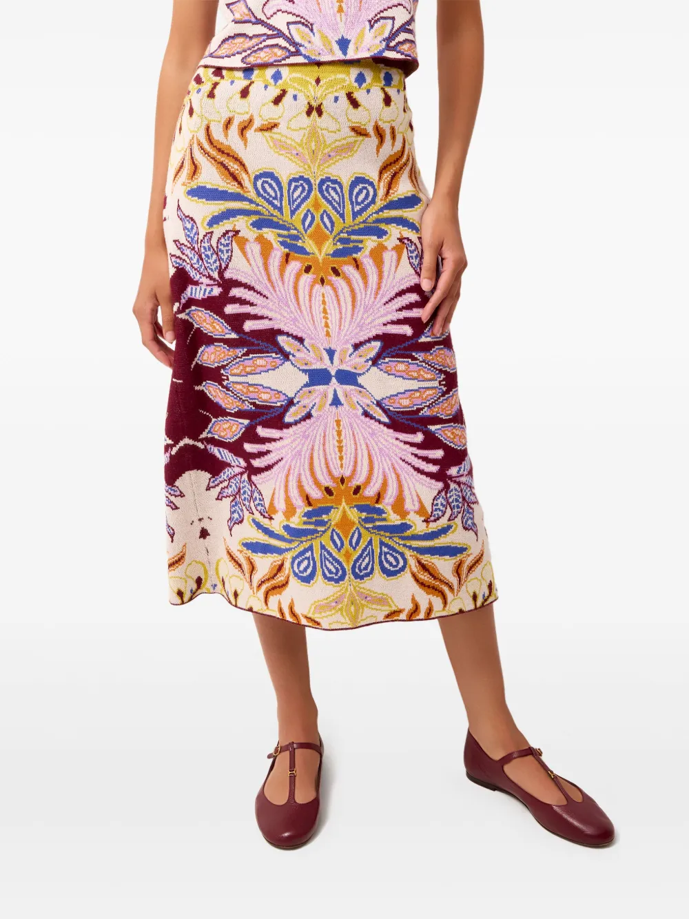 Marie Oliver Janis Floral-print Knitted Skirt In Purple