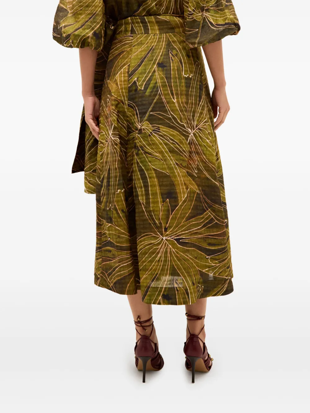 Marie Oliver Estine Leaf-print Wrap Skirt In Green