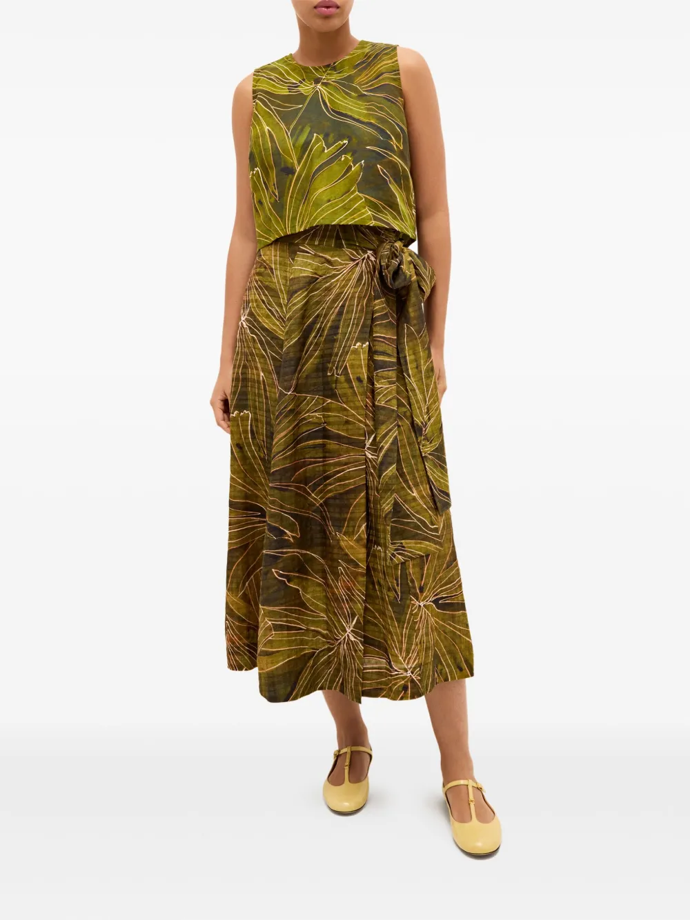 Marie Oliver Estine Leaf-print Wrap Skirt In Green