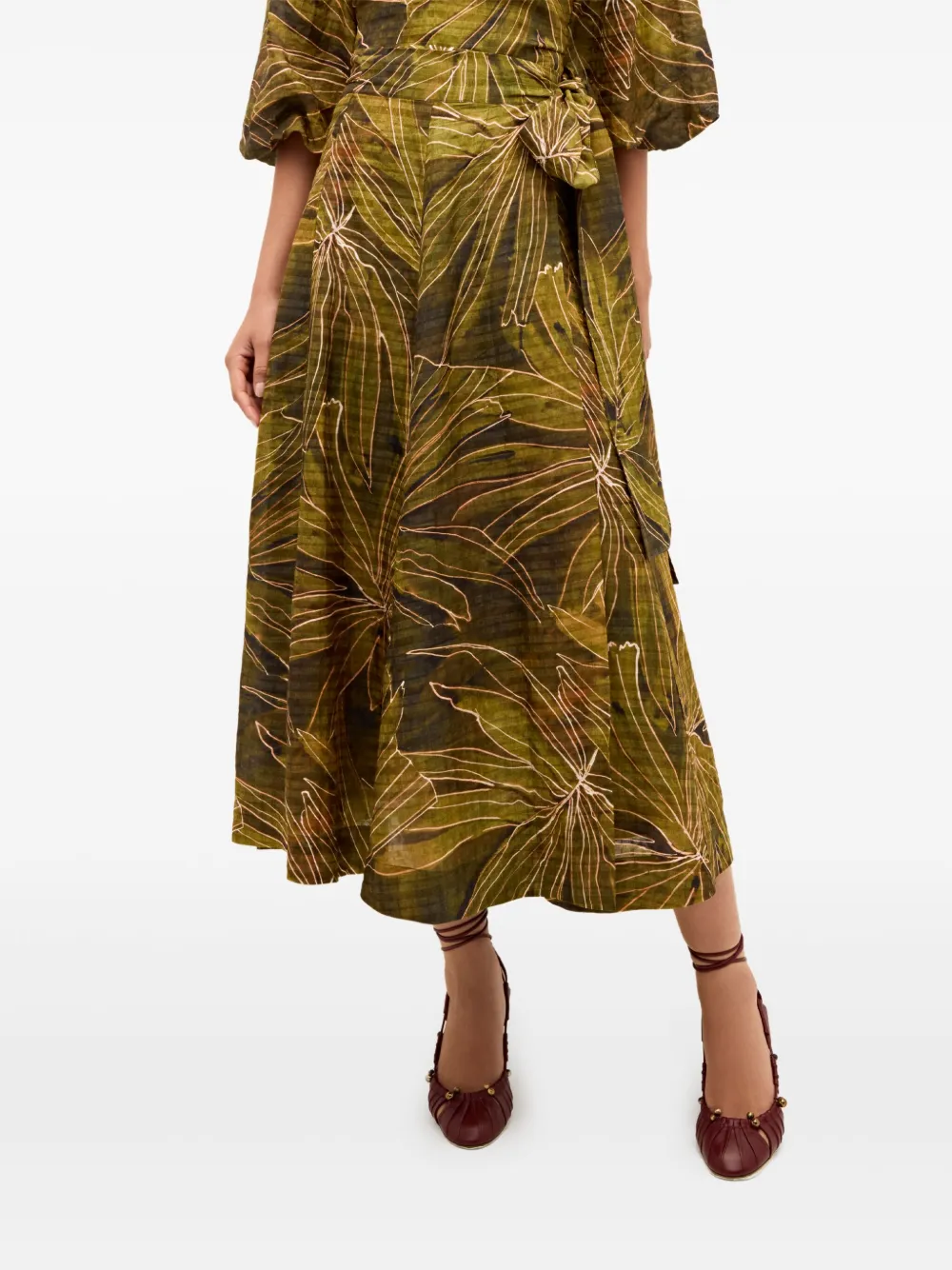 Marie Oliver Estine leaf-print wrap skirt - Groen