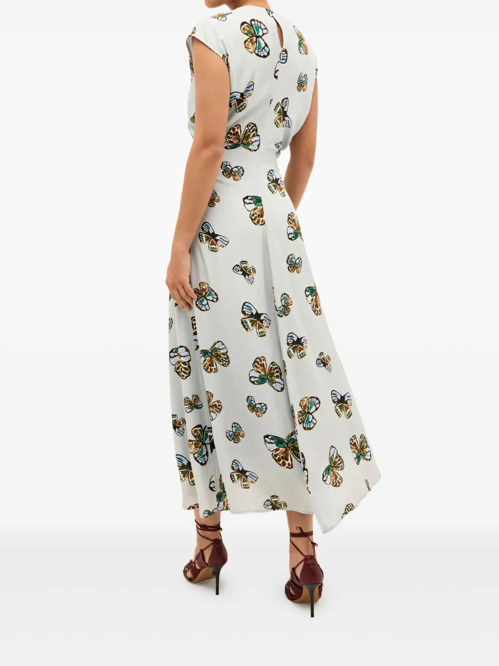 Marie Oliver Zuri Butterfly-print Cap-sleeve Dress In White