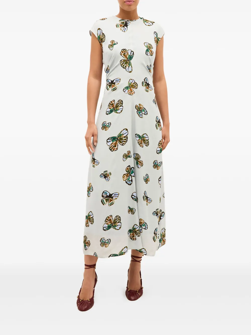 Marie Oliver Zuri butterfly-print cap-sleeve dress - Blauw