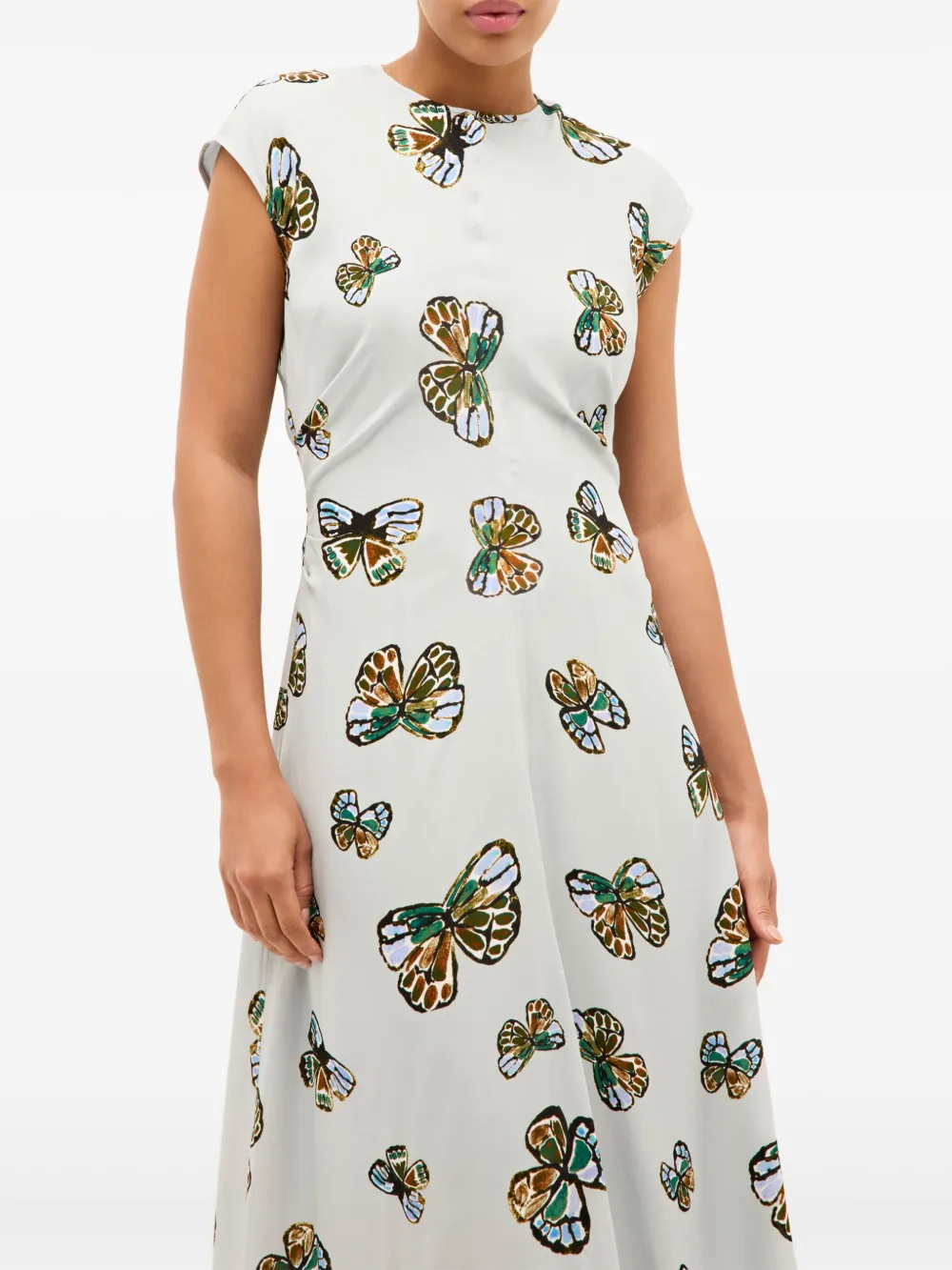 Marie Oliver Zuri Butterfly-print Cap-sleeve Dress In White