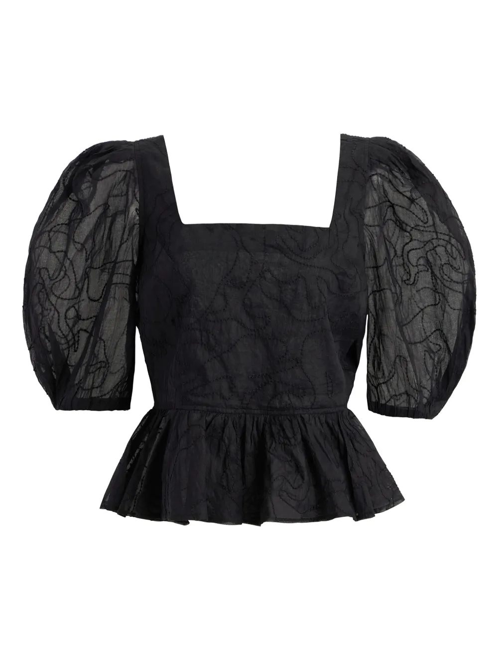 Marie Oliver Orla puff-sleeve embroidered top | Black | Image 1