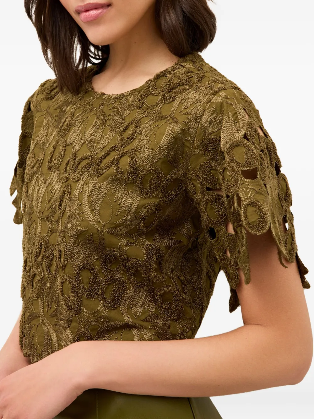 Marie Oliver Pelumi Embroidered Scallop-edge Blouse In Brown