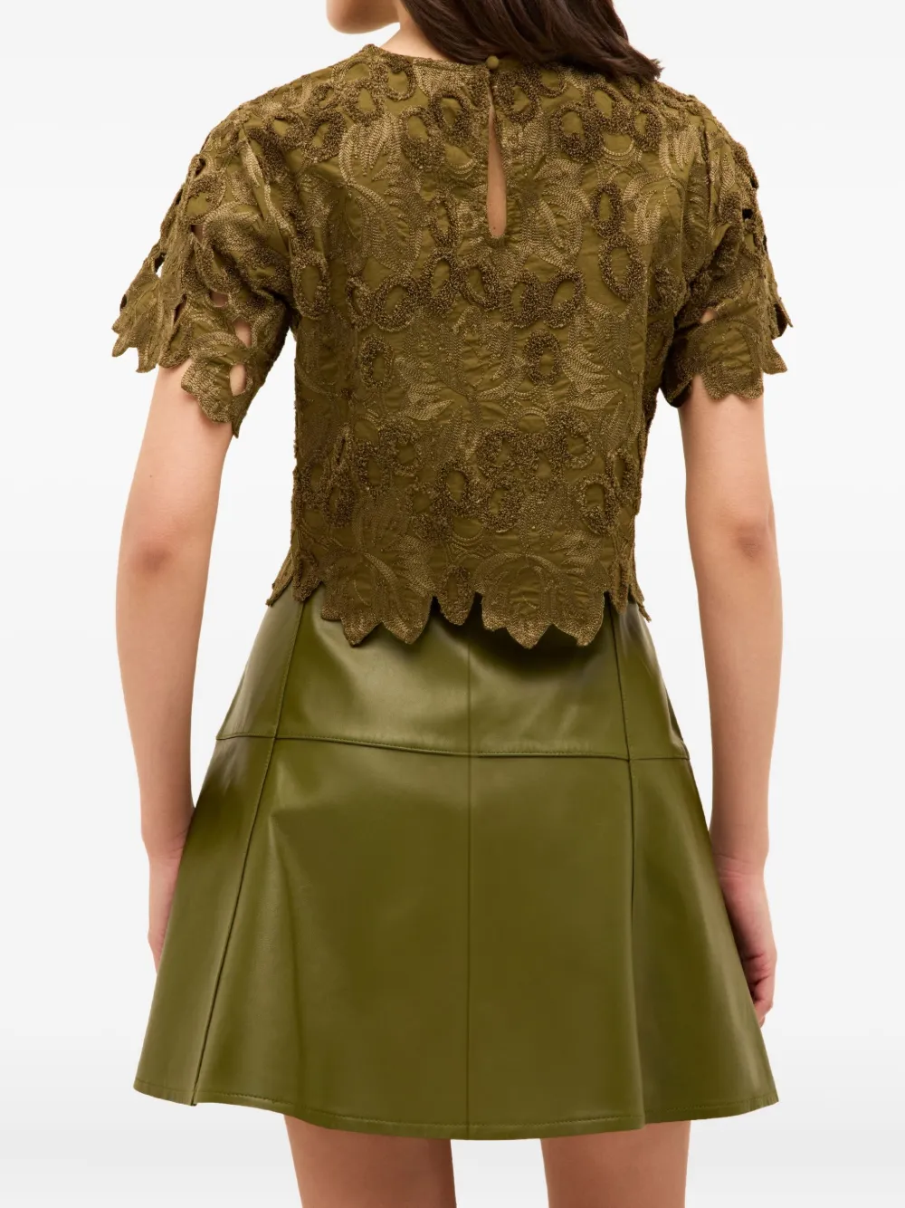 Marie Oliver Pelumi Embroidered Scallop-edge Blouse In Brown