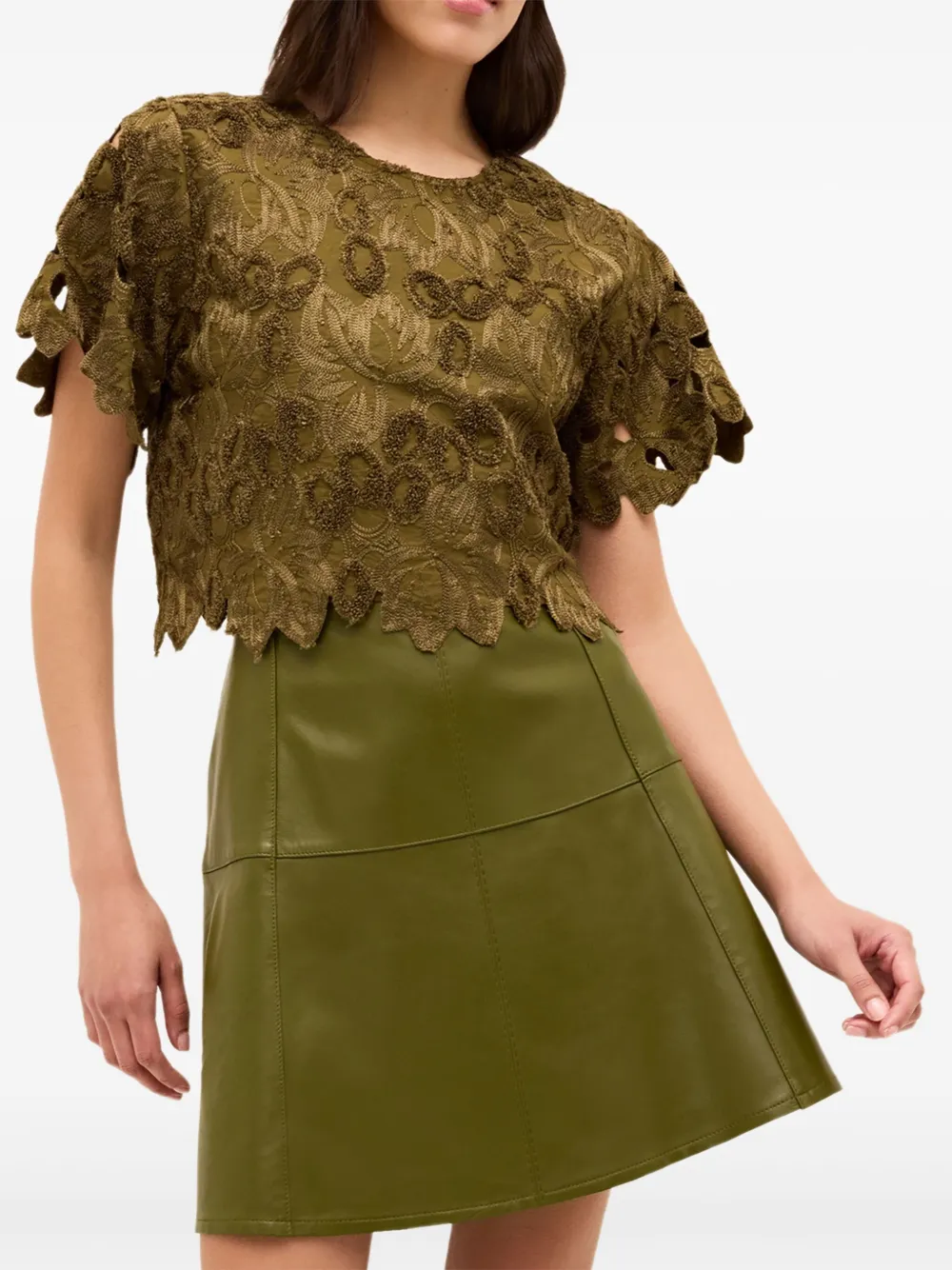 Marie Oliver Pelumi blouse met borduurwerk en gewelfde afwerking - Groen