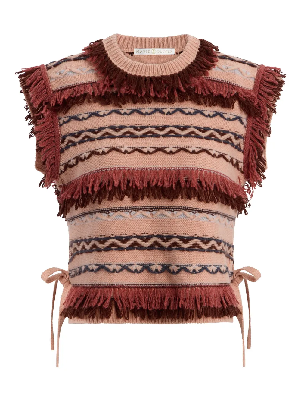 Marie Oliver Desmond Fringe Trim Sleeveless Sweater In Brown