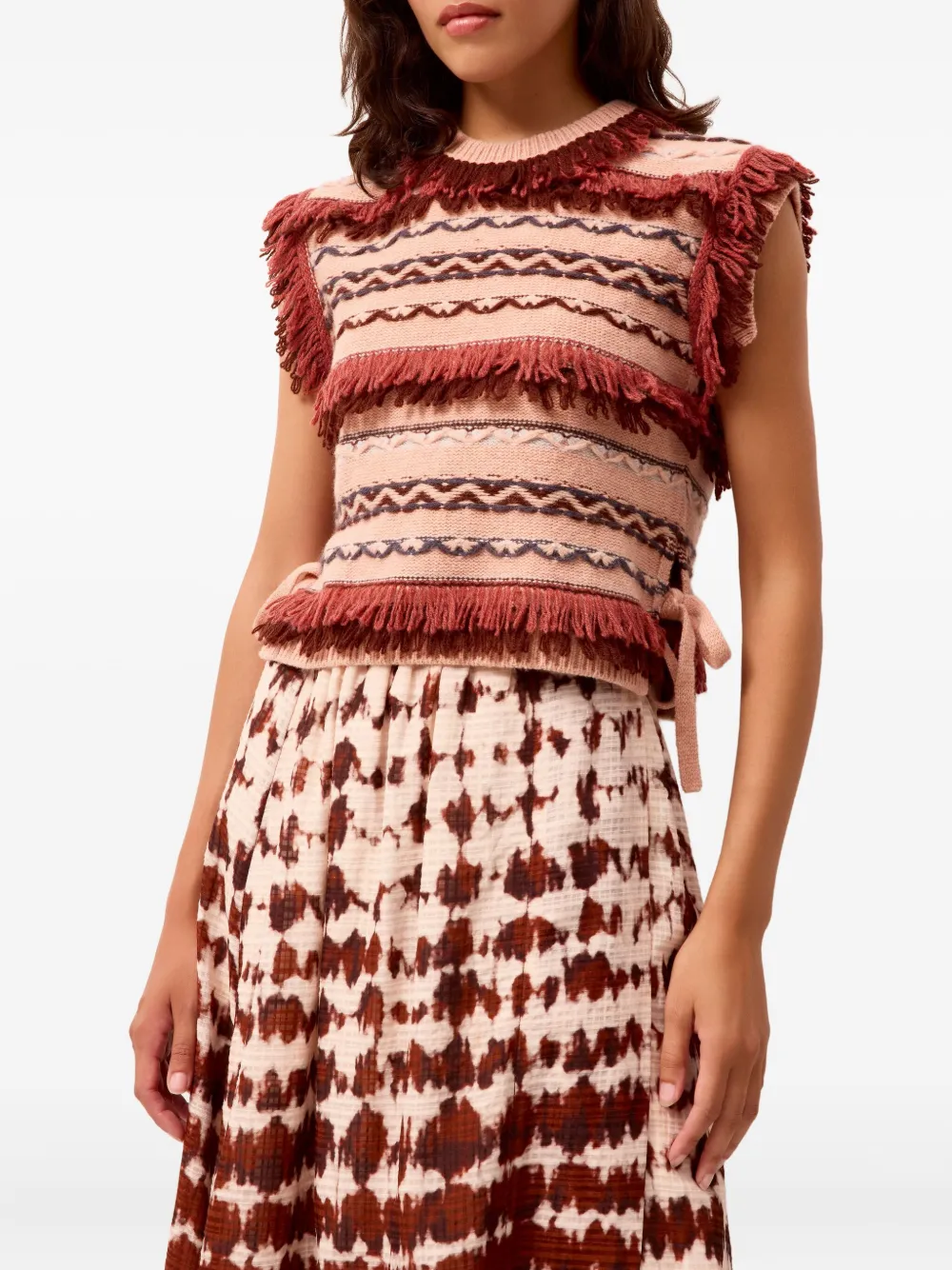 Marie Oliver Desmond Fringe Trim Sleeveless Sweater In Brown