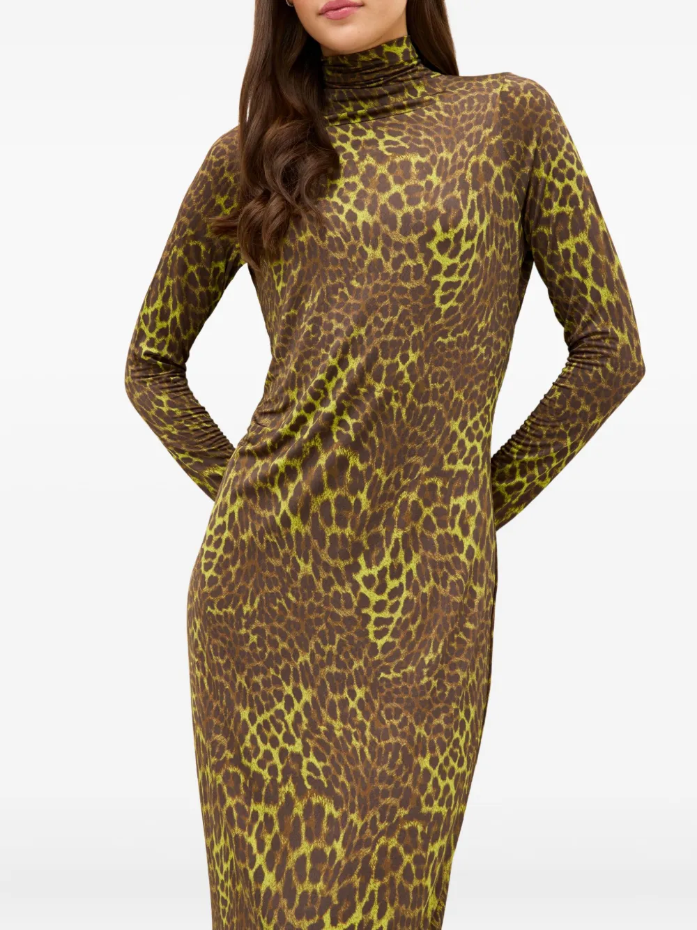 Marie Oliver Paxton Leopard-print Turtleneck Midi Dress In Animal Print