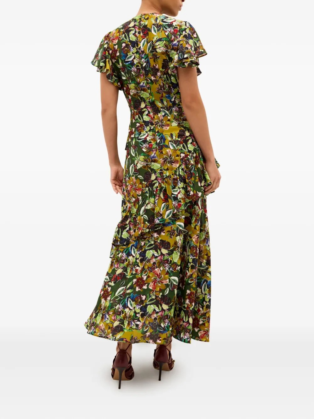 Marie Oliver Quinby Ruffle-layered Floral Midi Dress In Multi