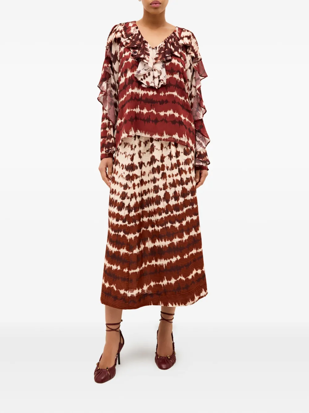 Marie Oliver Trudy blouse met ruches en tie-dye print - Rood