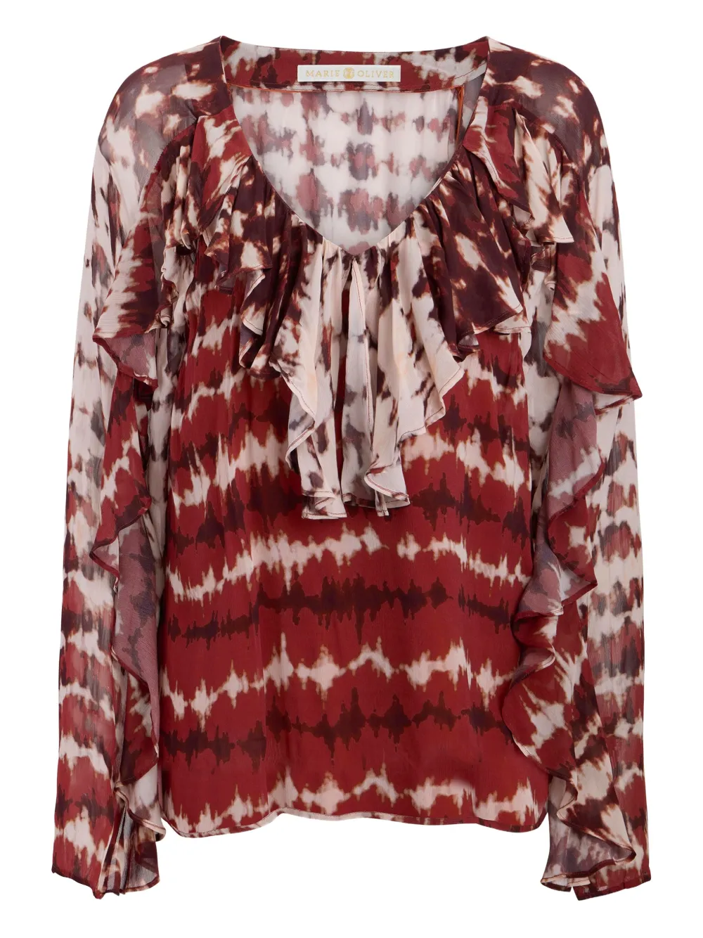 Marie Oliver Trudy ruffled tie-dye blouse | Red | Image 1