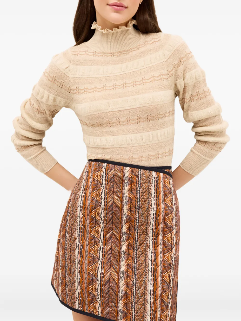 Marie Oliver Adison Ruffled High-neck Wool Jumper In Neutral