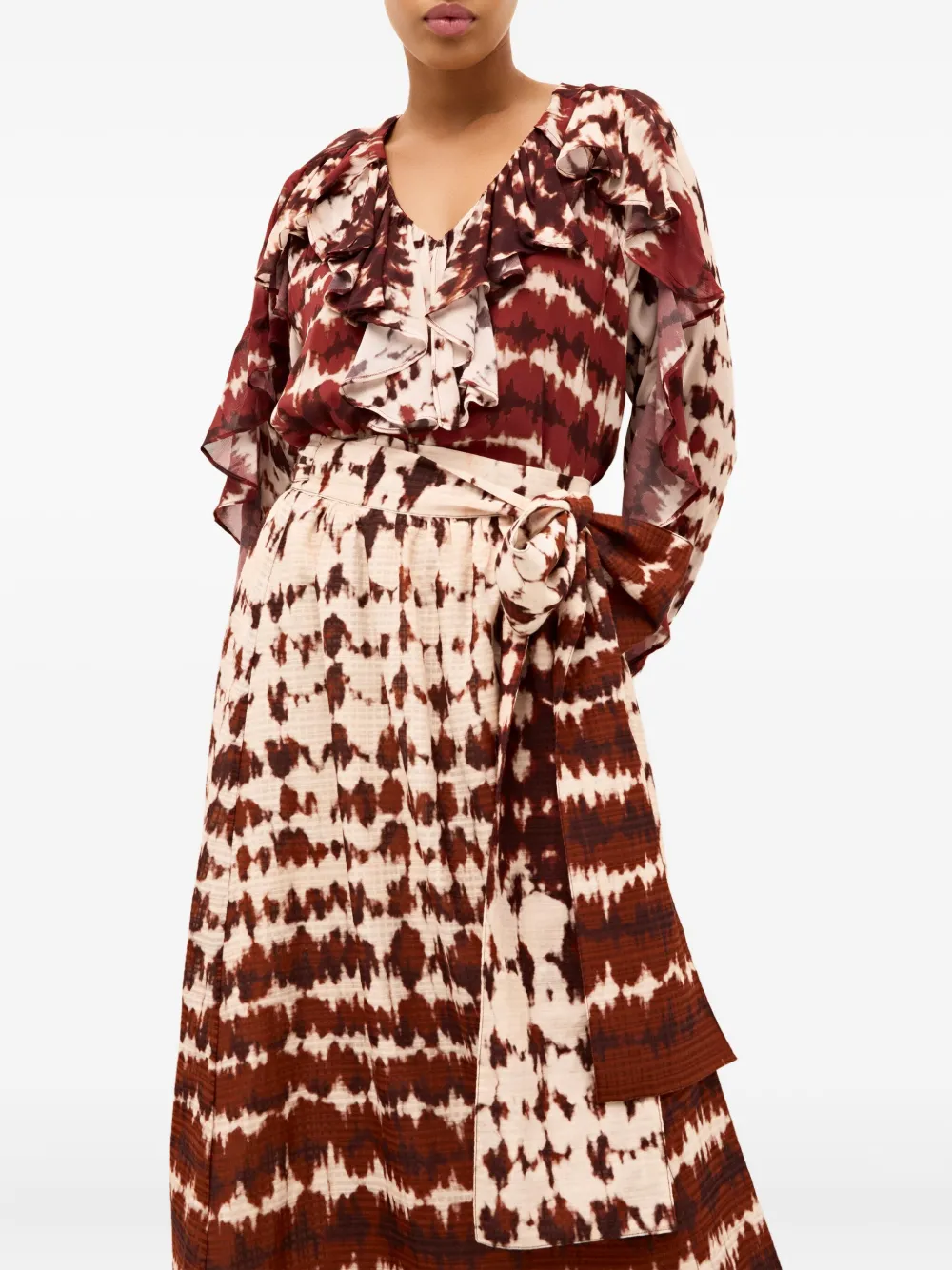 Marie Oliver Estine Tie-dye Wrap Midi Skirt In Brown