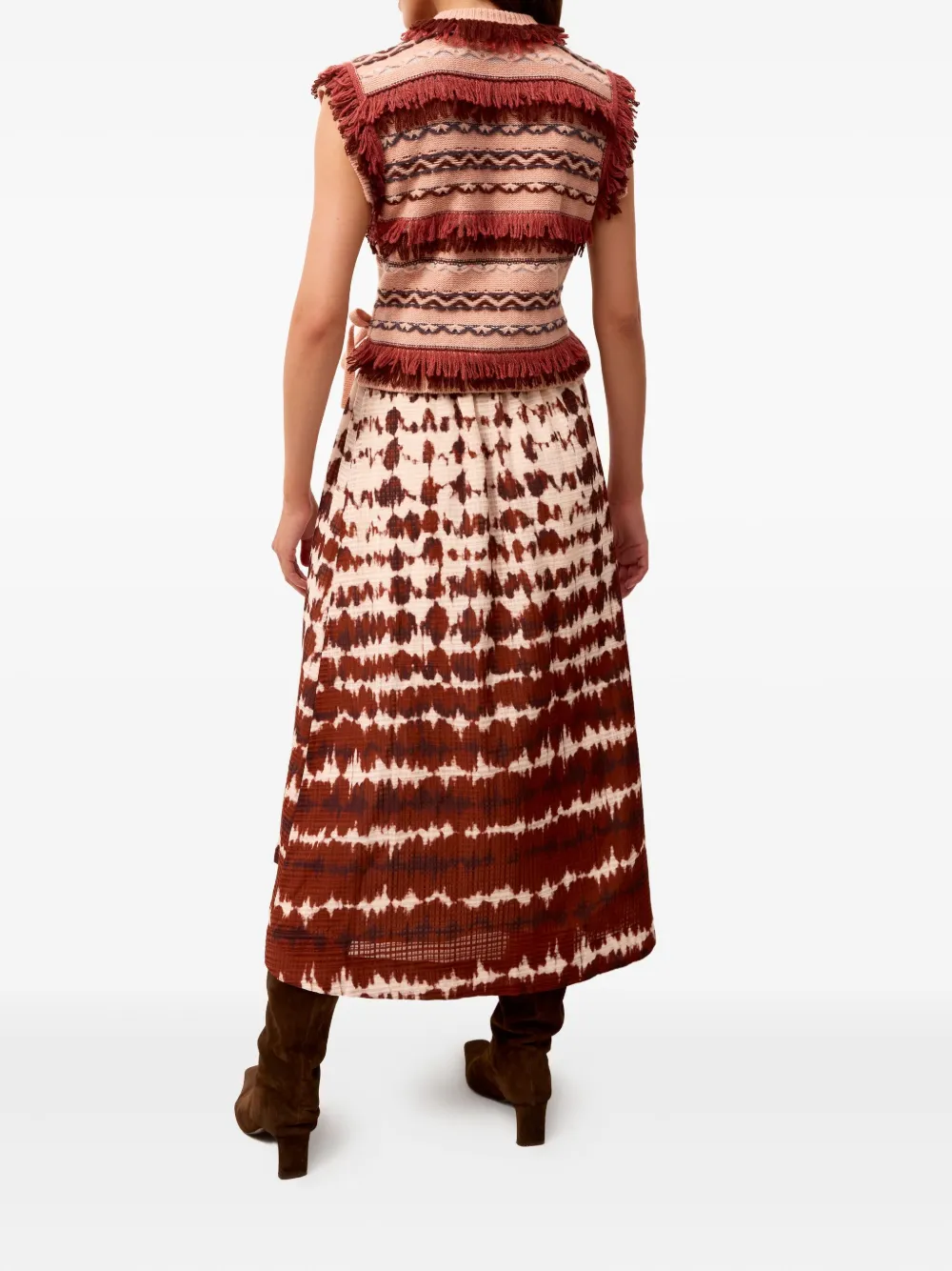 Marie Oliver Estine Tie-dye Wrap Midi Skirt In Brown