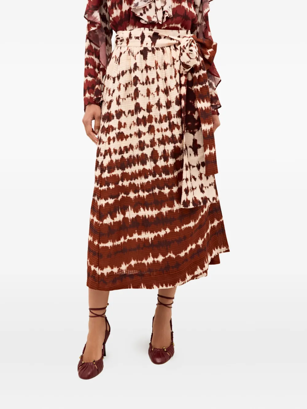 Marie Oliver Estine Tie-dye Wrap Midi Skirt In Brown