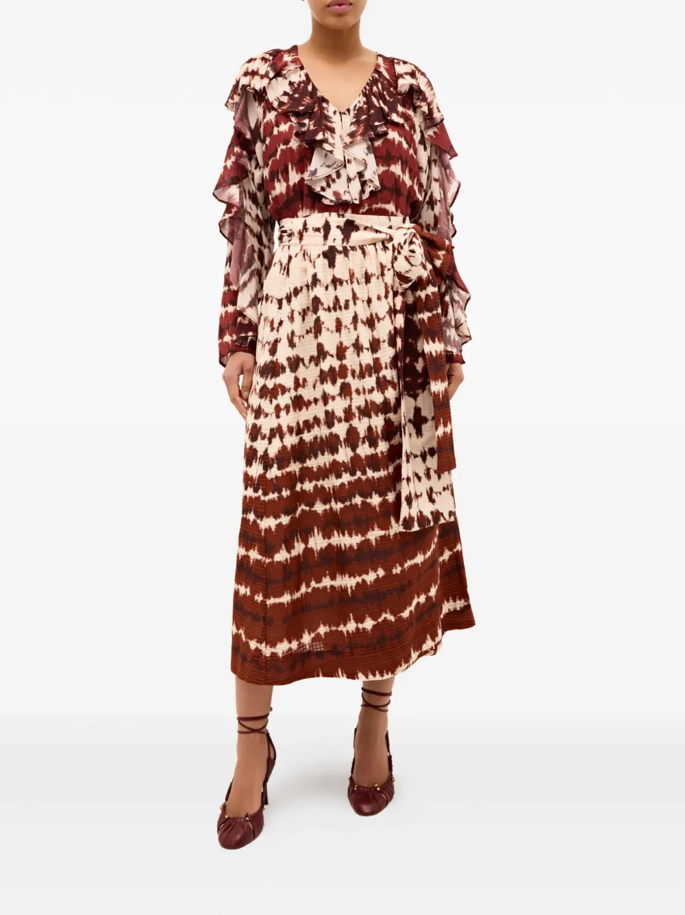Marie Oliver Estine midi-wikkelrok met tie-dye - Rood