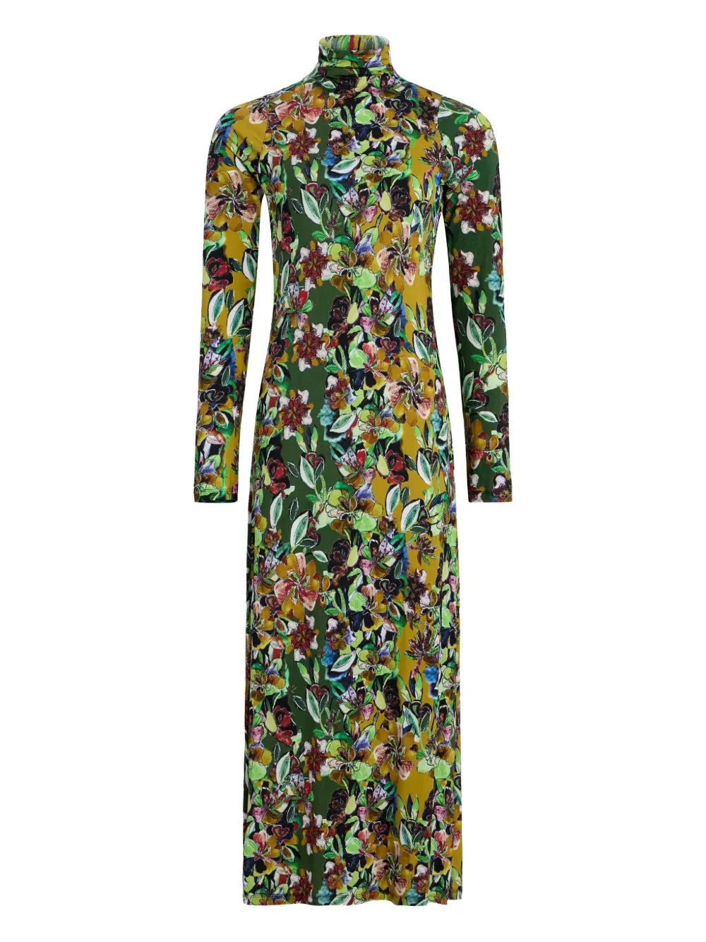 Marie Oliver Paxton Floral-print Turtleneck Midi Dress In Green