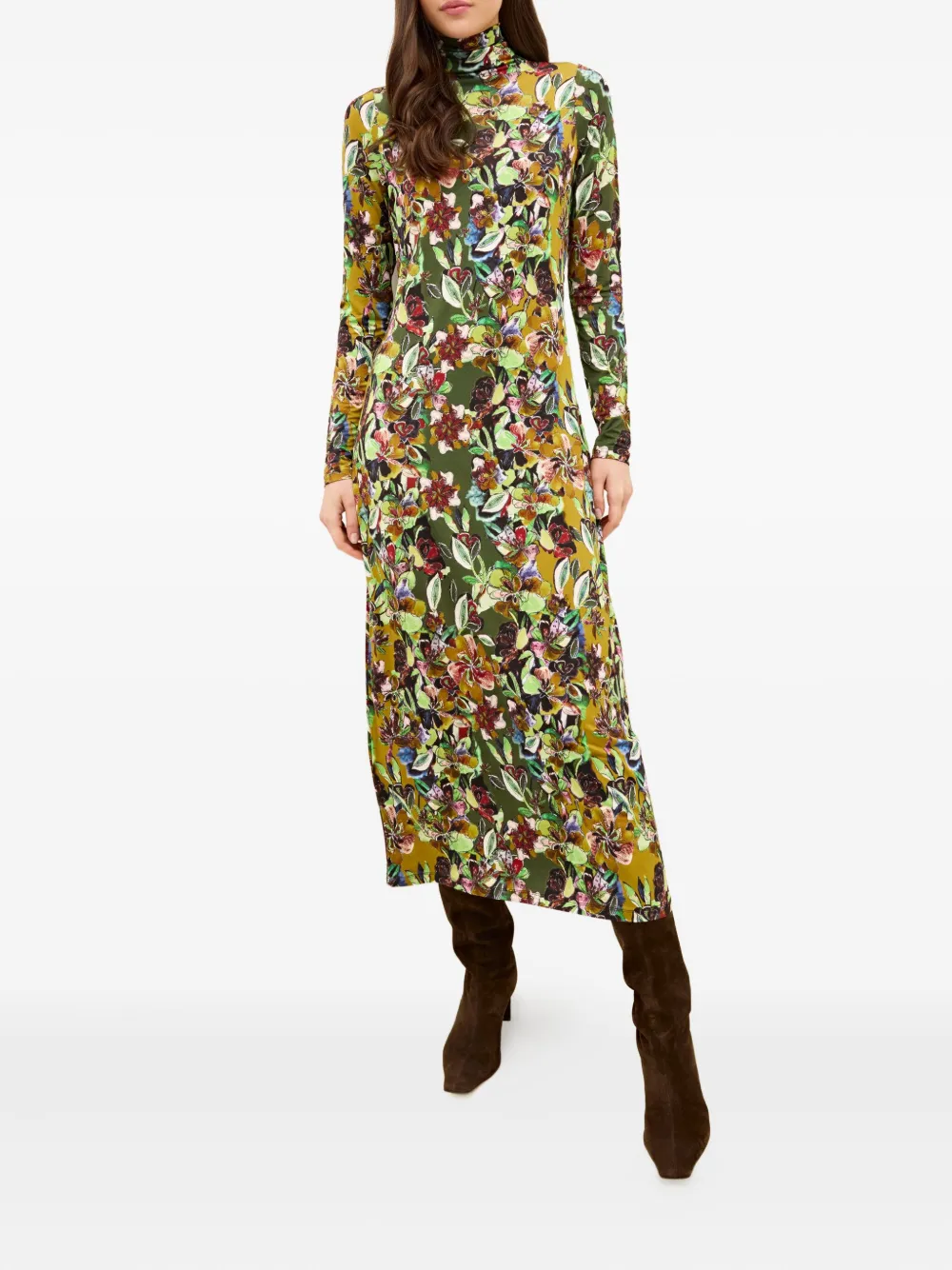 Marie Oliver Paxton midi-jurk met bloemenprint en col - Groen