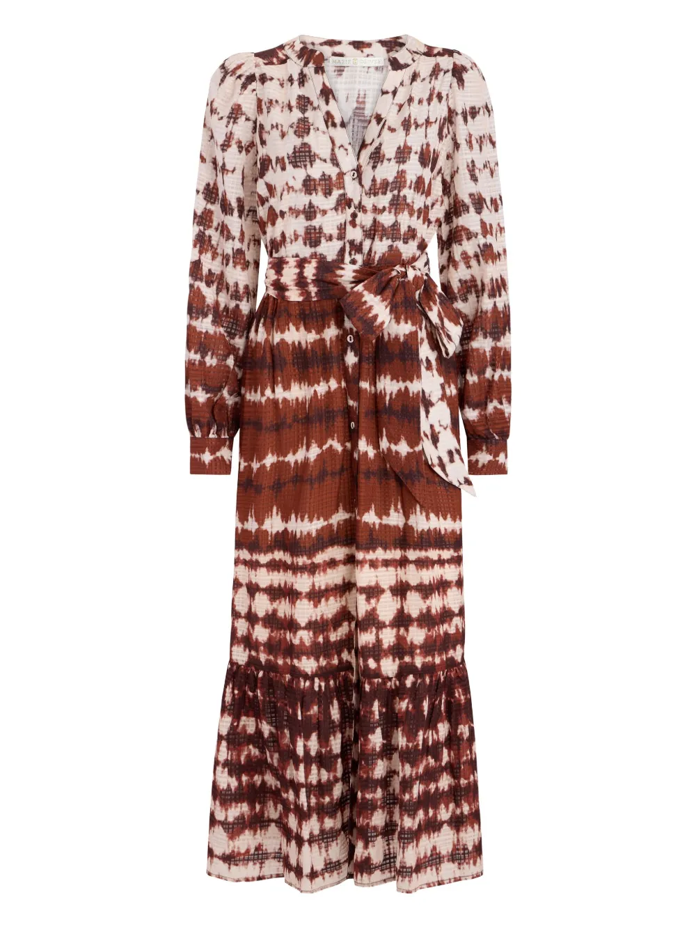 Marie Oliver Tie-dye Belted Midi Dress In Brown