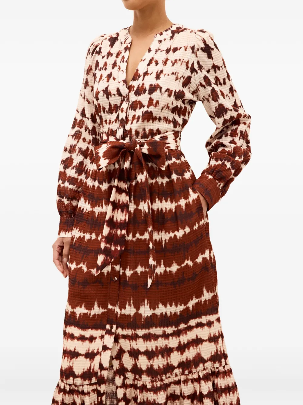 Marie Oliver Tie-dye Belted Midi Dress In Brown