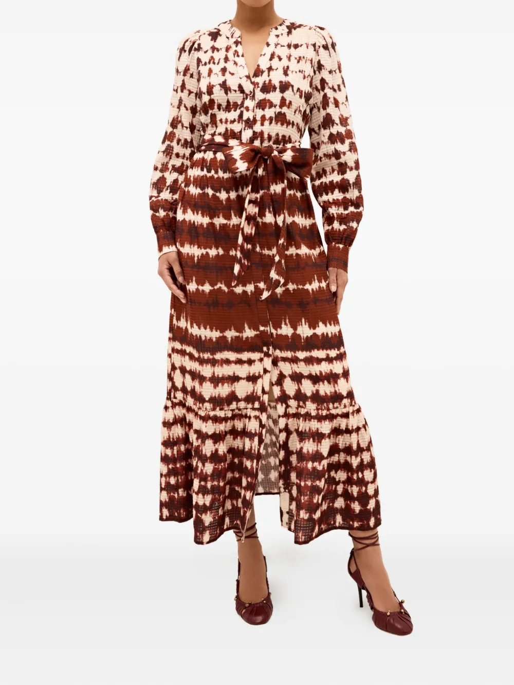 Marie Oliver Midi-jurk met tie-dye print en ceintuur - Rood