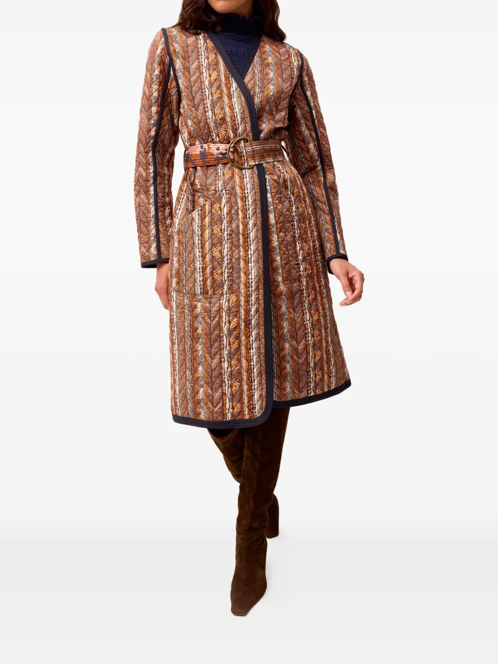 Marie Oliver Lee Quilted Belted Coat In Brown