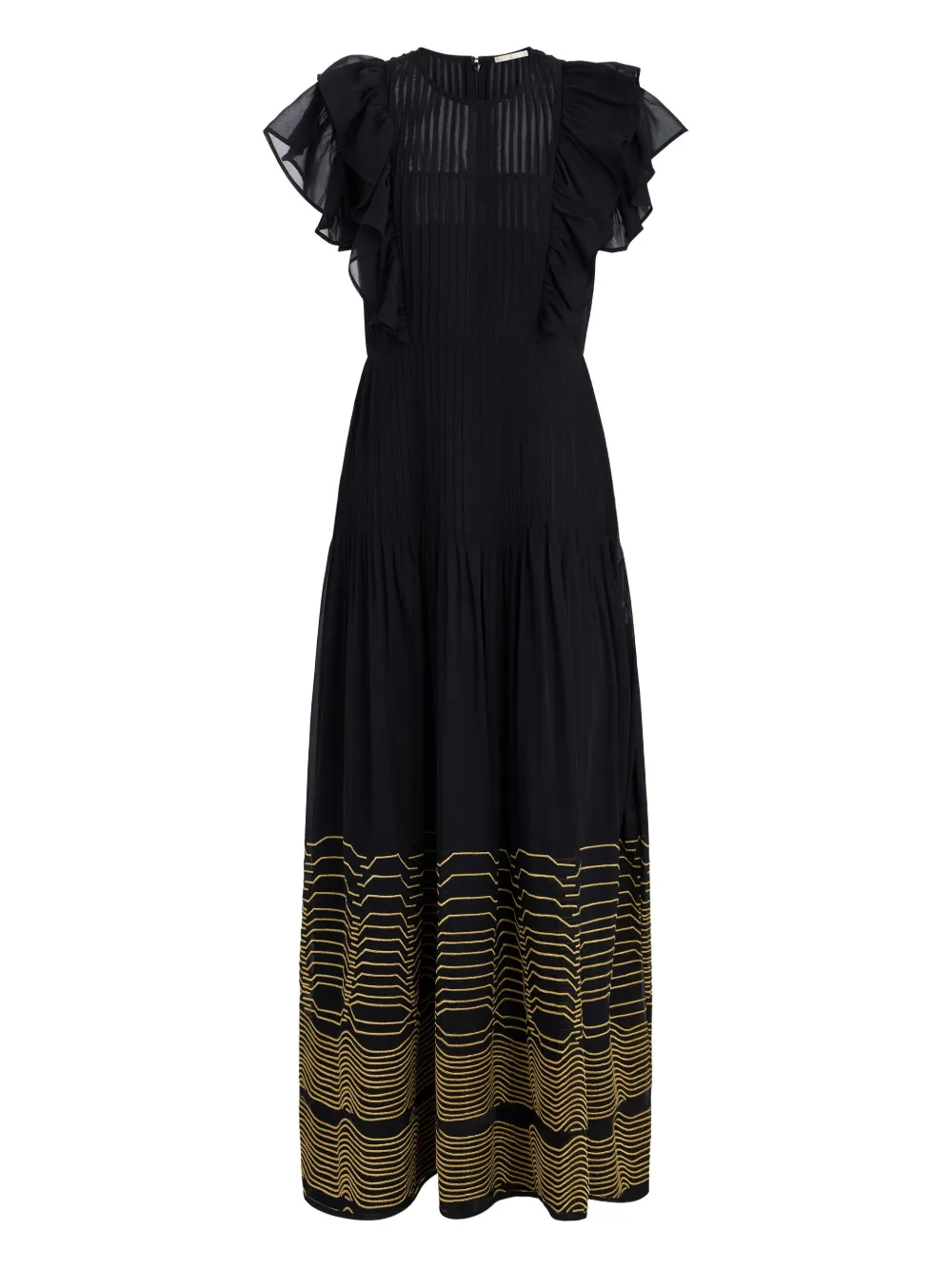 Marie Oliver Winfrey Flutter-sleeve Pintuck Maxi Dress In Black