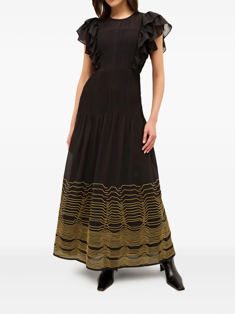Marie Oliver Winfrey geplooide maxi-jurk met ruches - Zwart