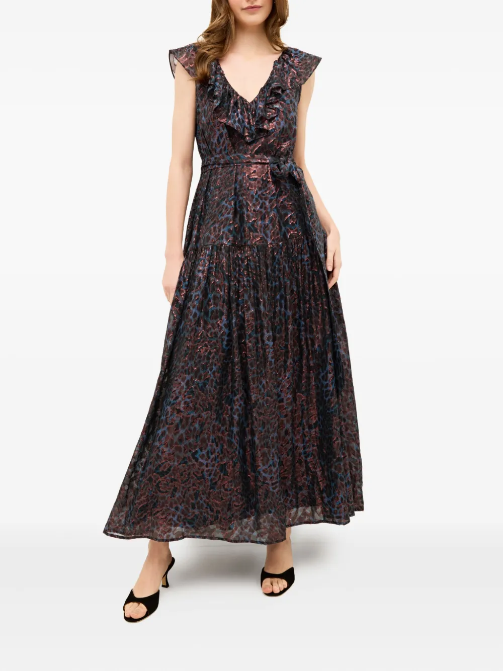 Marie Oliver Francine maxi-jurk met luipaardprint en ruches - Rood