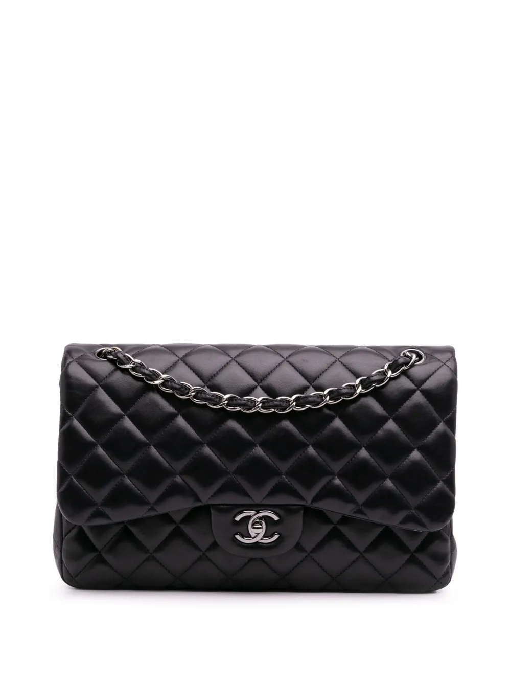 CHANEL Pre-Owned 2016-2017 ジャンボ クラシック ラムスキン ダブルフラップ ショルダーバッグ - ブラック CHANEL Pre-Owned 2016-2017 ジャンボ クラシック ラムスキン ダブルフラップ ショルダーバッグ - ブラック