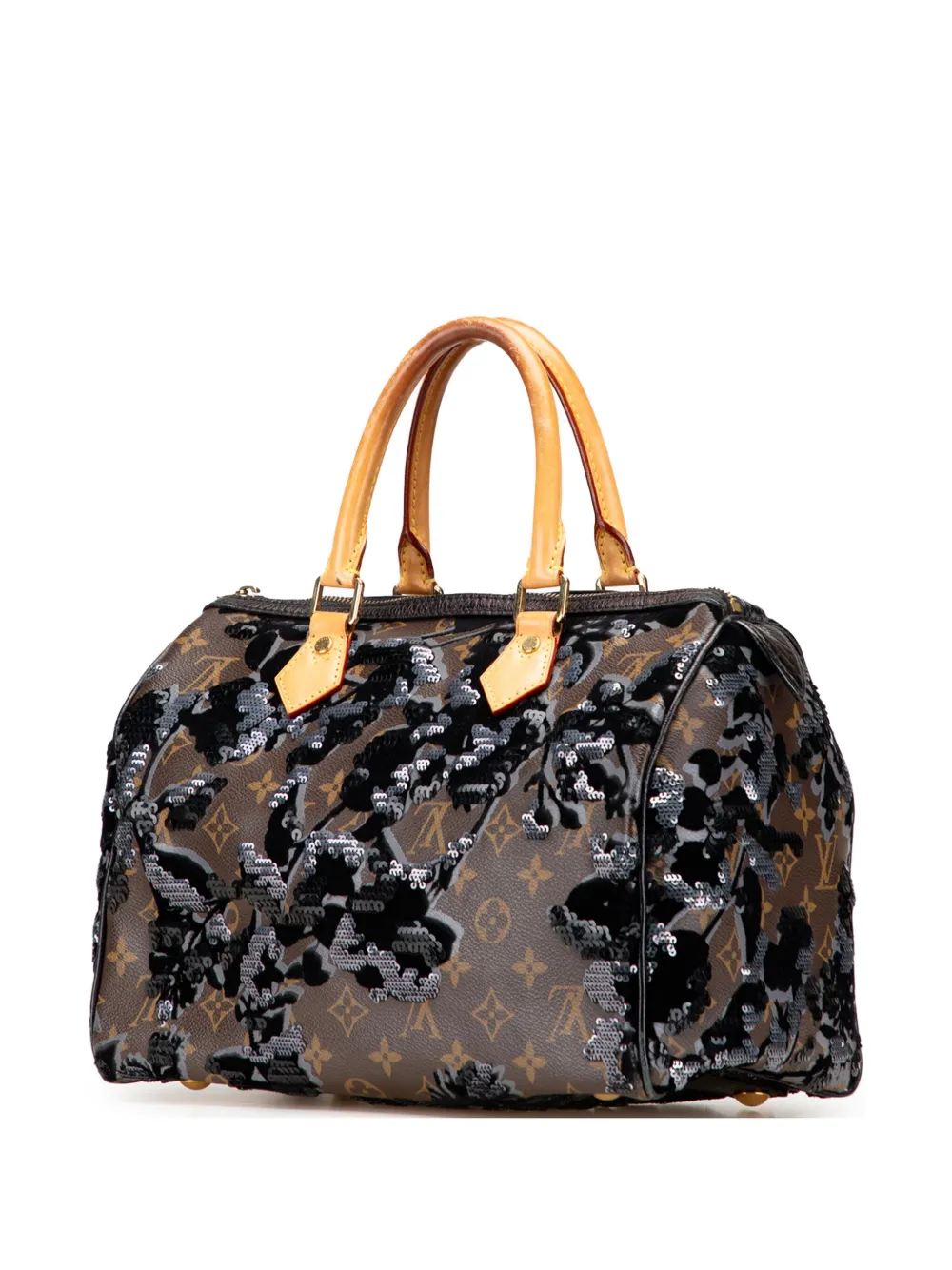Pre-owned Louis Vuitton 2010 Monogram Fleur De Jais Sequins Speedy 30 Boston Bag In Brown