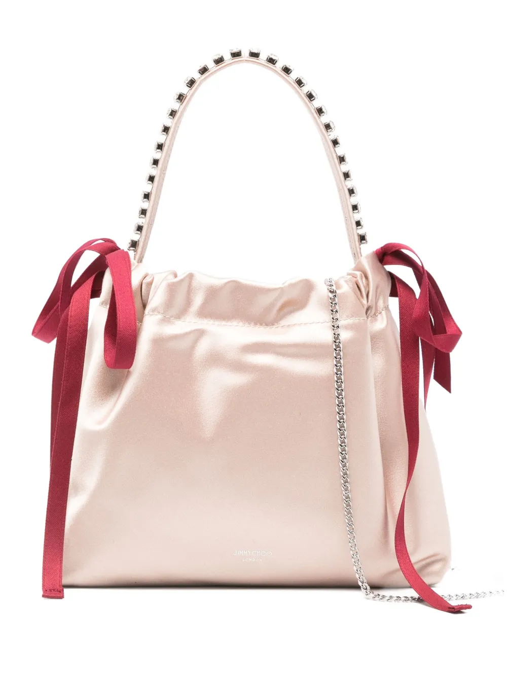 Jimmy Choo Drawstring Crystal-embellisment Top-handle Mini Bag In Pink
