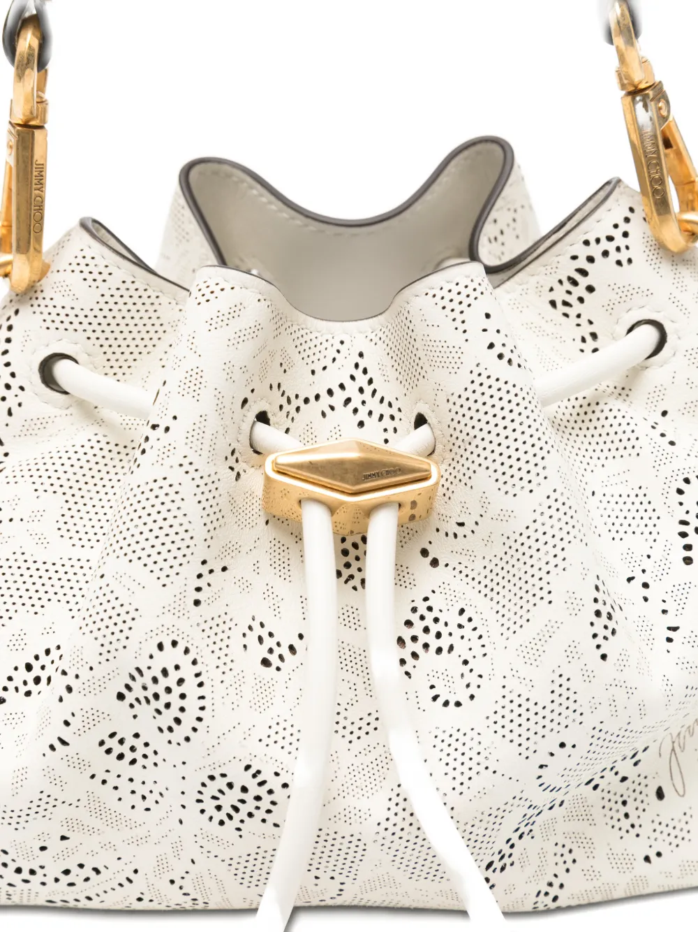 Jimmy Choo Small Cinch Perforated Tote Bag In White
