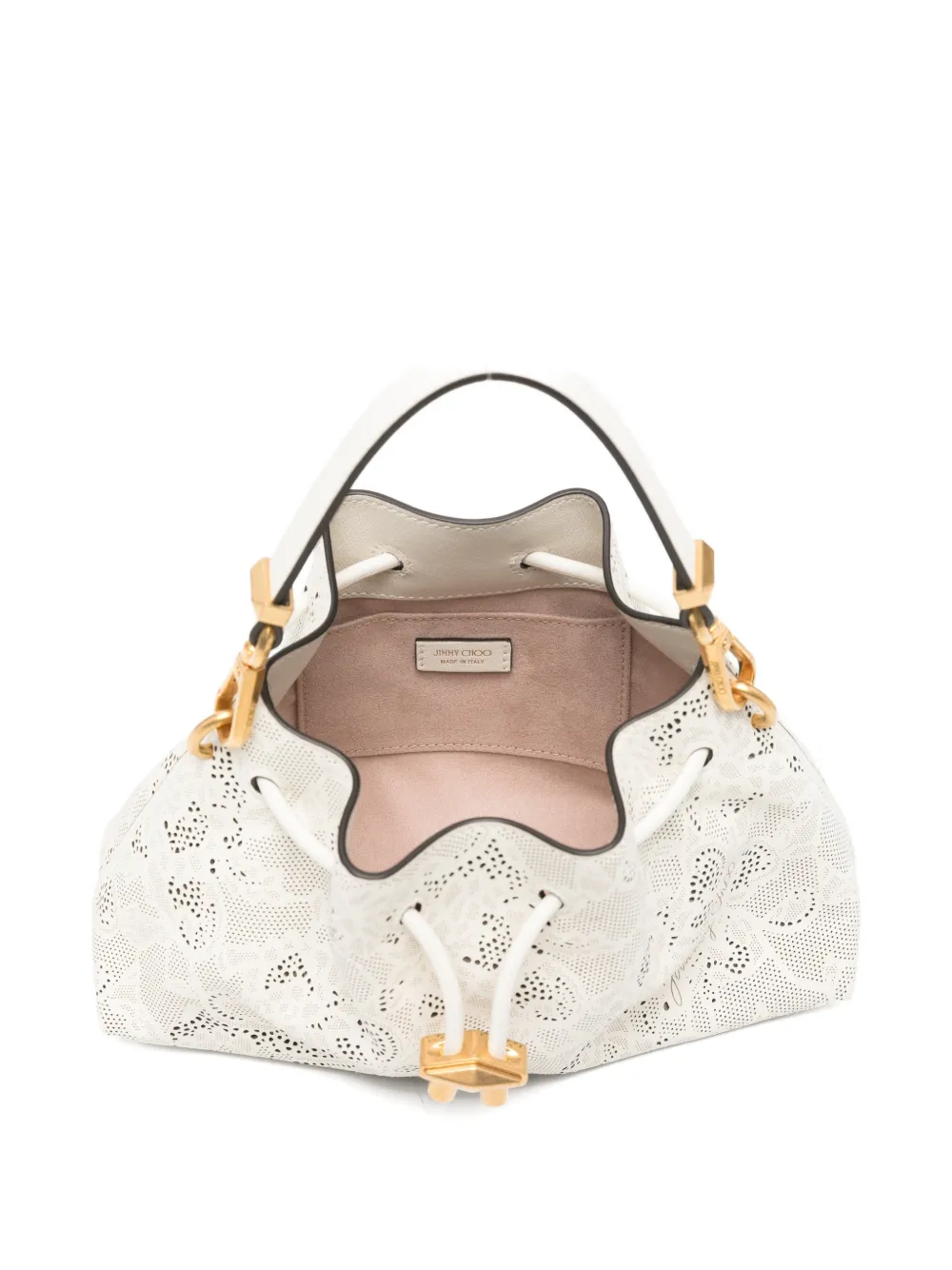 Jimmy Choo Small Cinch Perforated Tote Bag In White