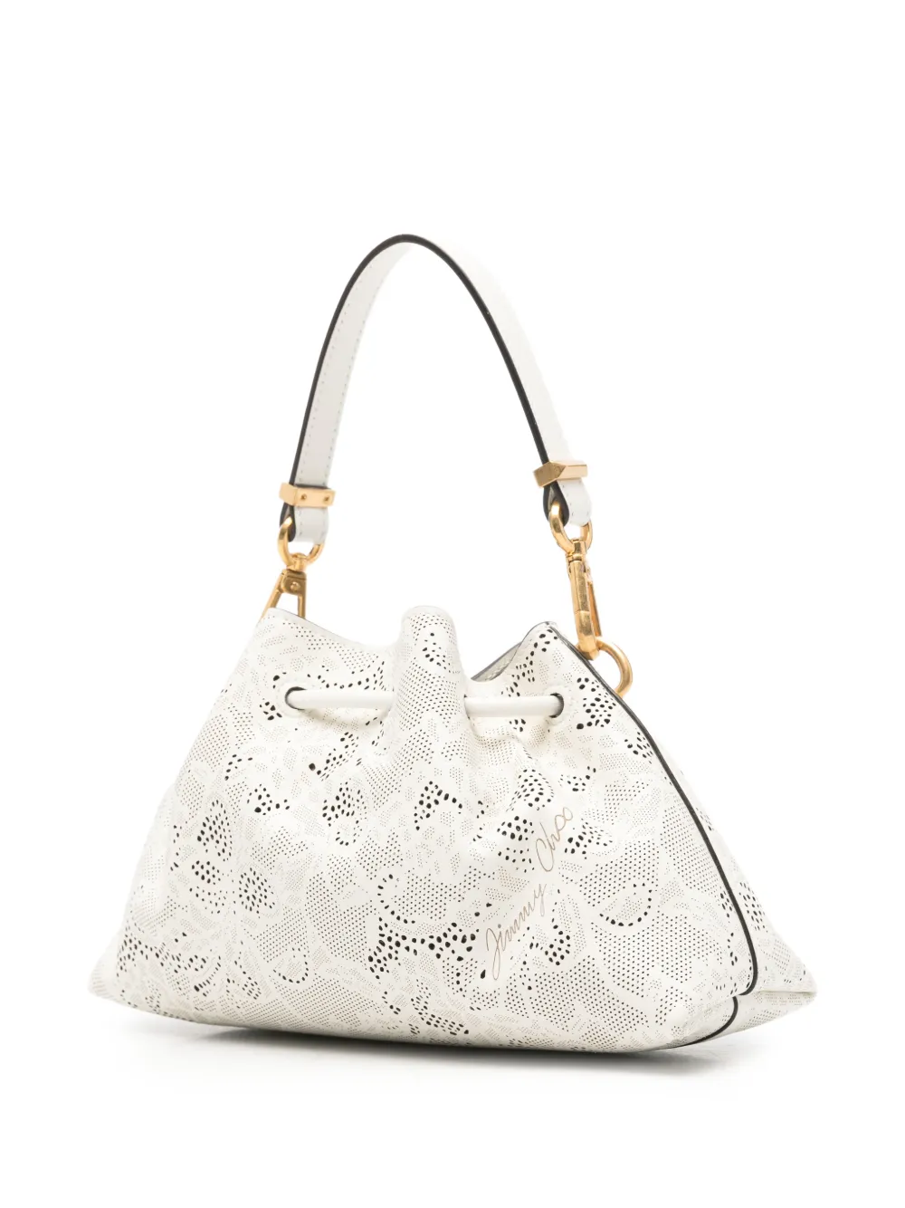 Jimmy Choo Small Cinch Perforated Tote Bag In White