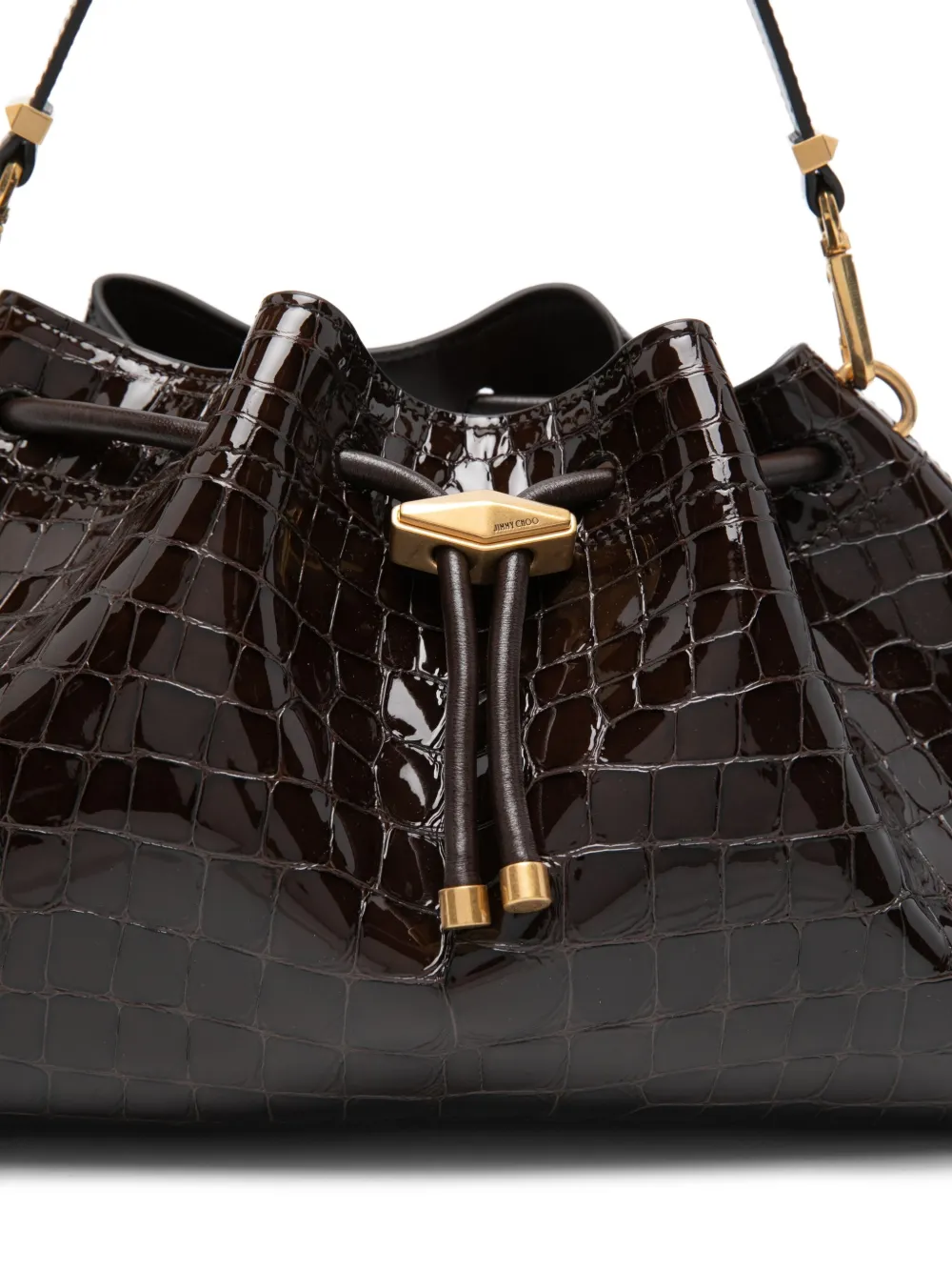 Jimmy Choo Bon Bon Croc-effect Bucket Bag In Brown
